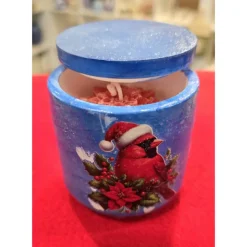 Weihnachtskerze - Duftkerze in Schale - Rotkardinal - Handverziert - Winterduft