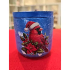 Weihnachtskerze - Duftkerze in Schale - Rotkardinal - Handverziert - Winterduft