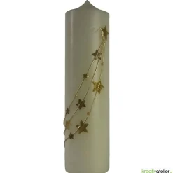 Weihnachtskerze personalisierbar – elfenbeinfarbene Kerze 'Sternenzauber' mit goldenen Sternen