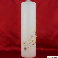 Weihnachtskerze personalisierbar – elfenbeinfarbene Kerze 'Sternenzauber' mit goldenen Sternen