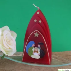 Weihnachtskerze personalisierbar – Kuppelmotiv mit der heiligen Familie, ideales Geschenk