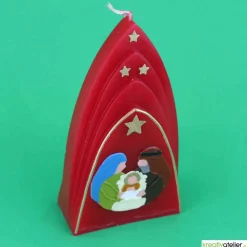 Weihnachtskerze personalisierbar – Kuppelmotiv mit der heiligen Familie, ideales Geschenk