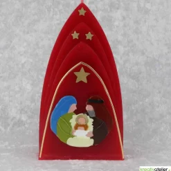 Weihnachtskerze personalisierbar – Kuppelmotiv mit der heiligen Familie, ideales Geschenk
