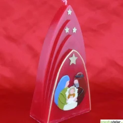 Weihnachtskerze personalisierbar – Kuppelmotiv mit der heiligen Familie, ideales Geschenk