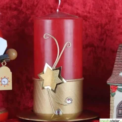Weihnachtskerze personalisierbar–rotgold mit Stern und funkelnden Steinen, ideal als Weihnachtsgeschenk oder Adventsdeko