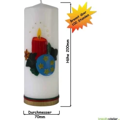 Weihnachtskerze personalisierbar – weiße Kerze mit roter Kerze und Kugel, perfekt als Weihnachtsgeschenk oder Deko