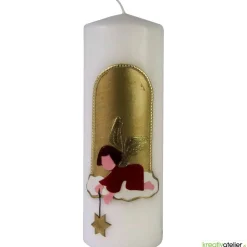Weihnachtskerze personalisierbar – weiße Kerze mit Engel, perfekt als Weihnachtsgeschenk oder Adventsdeko