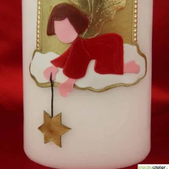 Weihnachtskerze personalisierbar – weiße Kerze mit Engel, perfekt als Weihnachtsgeschenk oder Adventsdeko
