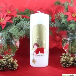 Weihnachtskerze personalisierbar – weiße Kerze mit Engel, perfekt als Weihnachtsgeschenk oder Adventsdeko