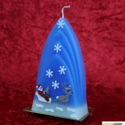 Weihnachtskerze personalisierbar – Kuppelmotiv-Kerze mit Rentier und Weihnachtsmann, handgegossen, ideal als Geschenk