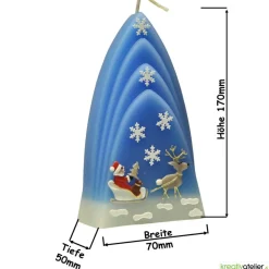 Weihnachtskerze personalisierbar – Kuppelmotiv-Kerze mit Rentier und Weihnachtsmann, handgegossen, ideal als Geschenk