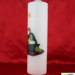 Weihnachtskerze personalisierbar – elfenbeinfarbene Kerze mit Heiliger Familie, riesig, handverziert, 300 mm hoch