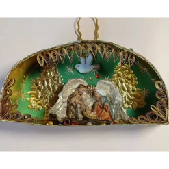 Weihnachtskrippe, handgemachte Weihnachtsdeko Heilige Familie, Weihnachtskunst in einer Spanschachtel