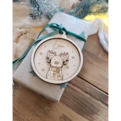 Weihnachtskugeln Elch Personalisiert aus Holz  - Christbaumkugel Personalisiertes Geschenk-Weihnachtsbaumdekoration