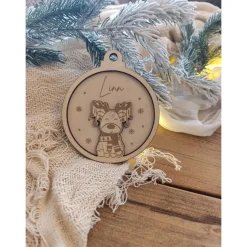 Weihnachtskugeln Elch Personalisiert aus Holz  - Christbaumkugel Personalisiertes Geschenk-Weihnachtsbaumdekoration