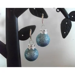 Weihnachtskugel-Ohrringe, Christbaumkugeln, Weihnachtskugeln, Ohrringe Blau Glitzer