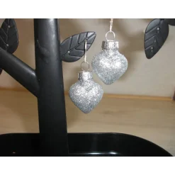 Weihnachtskugel-Ohrringe, Christbaumkugeln, Weihnachtskugeln, Ohrringe Herzen silber glitzer