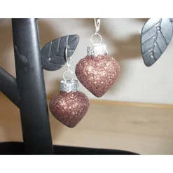 Weihnachtskugel-Ohrringe, Christbaumkugeln, Weihnachtskugeln, Ohrringe Herzen braun glitzer