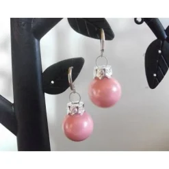 Weihnachtskugel-Ohrringe, Christbaumkugeln, Weihnachtskugeln, Ohrringe rosa milchig