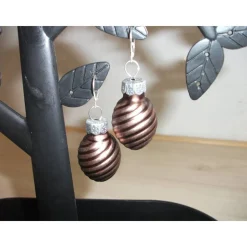 Weihnachtskugel-Ohrringe, Christbaumkugeln, Weihnachtskugeln, Ohrringe Ornament braun matt