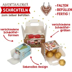 Weihnachtsmarkt Adventskalender zum Befüllen - Weihnachtskalender mit 24 Schachteln und Adventskalenderzahlen - wiederve