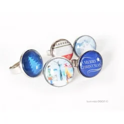 Weihnachtsring Ring verstellbar silberfarben, Glas Cabochon mit Motiv Winter Tannenbaum, Paar im Schnee, Rentier, handma