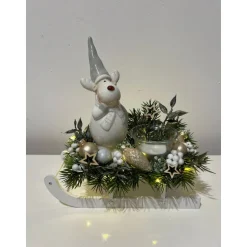 Weihnachtsschlitten mit Elch und Teelichtglas Led Weihnachtsdeko