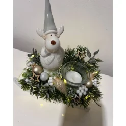 Weihnachtsschlitten mit Elch und Teelichtglas Led Weihnachtsdeko