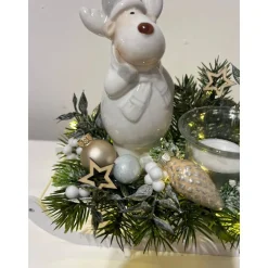 Weihnachtsschlitten mit Elch und Teelichtglas Led Weihnachtsdeko