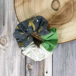 Weihnachtsscrunchie GOLDENES FEST HIRSCH, Grau | Haargummi, Haarband für Weihnachten im Advent | RÄUBERKIND