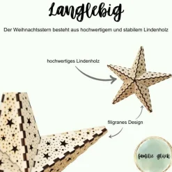 Weihnachtsstern aus Holz, filigran und detailreich, festliche Dekoration zum Aufhängen an Fenster oder Tür
