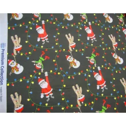 Weihnachtsstoffe Baumwolle Meterware – Lichterkette Nikolaus Schneemann Elfen Lebkuchenmann – Webware Schwarz Bunt