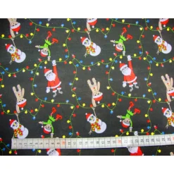 Weihnachtsstoffe Baumwolle Meterware – Lichterkette Nikolaus Schneemann Elfen Lebkuchenmann – Webware Schwarz Bunt
