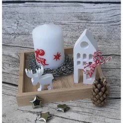 Weihnachtstablett mit Kerze und Deko aus Raysin ~ Lichterhaus ~ Haus zum dekorieren ~ Home ~ Weihnachten