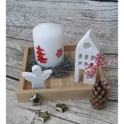 Weihnachtstablett mit Kerze und Deko aus Raysin ~ Lichterhaus ~ Haus zum dekorieren ~ Home ~ Weihnachten