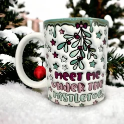 Weihnachtstasse bedruckte 3D Optik "Meet me under the Misteltoe"