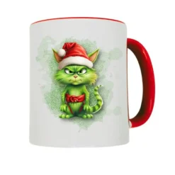 Weihnachtstassen mit frechen Grinch-Katzenmotiven, personalisierbar, Weihnachtsbecher