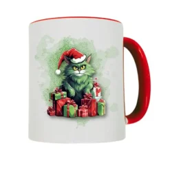 Weihnachtstassen mit frechen Grinch-Katzenmotiven, personalisierbar, Weihnachtsbecher