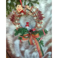 Weihnachts-Türkranz Wandkranz Weidenkranz Wichtel rot/grün 25cm