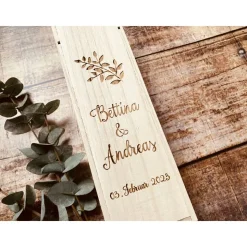 Weinbox mit Gravur | Weinkiste Geschenk individuell gestalten | Weinbox als Hochzeitsgeschenk | Weinpräsent Holzoptik