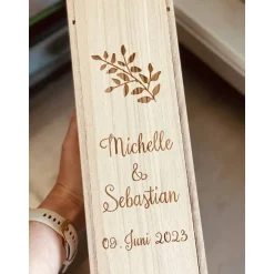 Weinbox mit Gravur | Weinkiste Geschenk individuell gestalten | Weinbox als Hochzeitsgeschenk | Weinpräsent Holzoptik