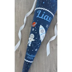 Weltraum Schultüte, Space Rocket, Step by Step, Zuckertüte 70cm Stoff, Stickereien, Name inklusive