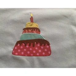 Wertiger Tischläufer *Alles Gute...* für den Geburtstagstisch mit zahlreichen bunten Applikationen, blau-grau, 45x140cm