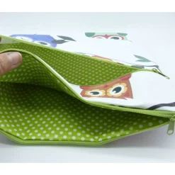 Wetbag, Wachstuch, Eulen, Windeltasche, Nasstasche mit 2 Reißverschlusstaschen für Nass-und Trockenwäsche/Ersatzkleidung