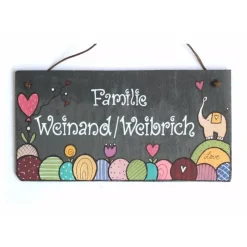 wetterfestes Schiefer Türschild für Familien personalisiert mit Name, buntes Schieferschild, dekoratives Haustürschild - exklusives Hochzeitsgeschenk, individuelles Familiengeschenk