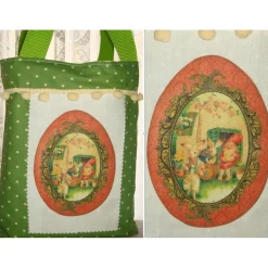 Wichtel Hasen Ostertasche Stoff mit Bügelbild grün weiß bunt