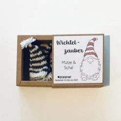 Wichtel Mütze und Schal braun