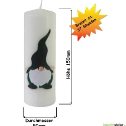 Wichtelkerze in elfenbein, Stumpenkerze mit Weihnachtswichtel, personalisierbar, Wichtelgeschenk