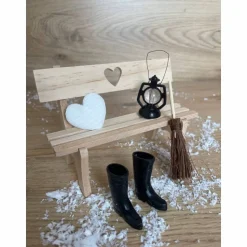 Wichteltür Wichtel Zubehör Holzbank mit Herz / Gummistiefel / Besen / Laterne