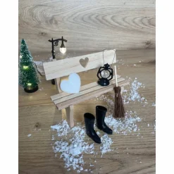 Wichteltür Wichtel Zubehör Holzbank mit Herz / Gummistiefel / Besen / Laterne